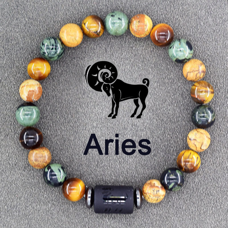 Classic Unisex Natural Stone Zodiac Beaded Bracelet
