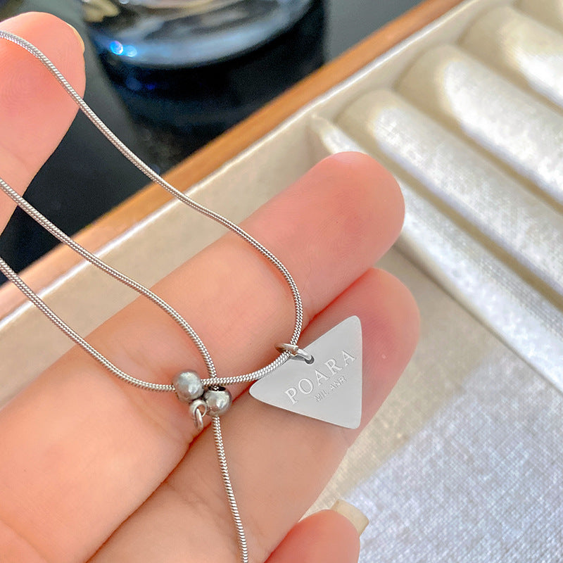 Minimalist Layered Geometric Triangle Letter Titanium Steel Plated Pendant Necklace for Unisex