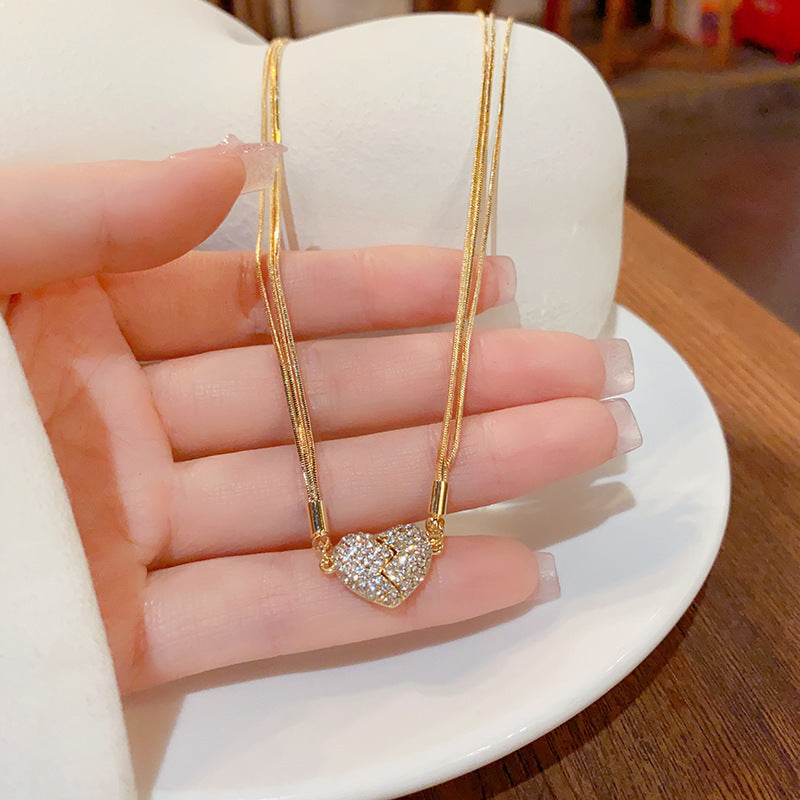 Collana magnetica da donna a forma di cuore irregolare in acciaio al titanio, stile vintage francese, con finitura placcata