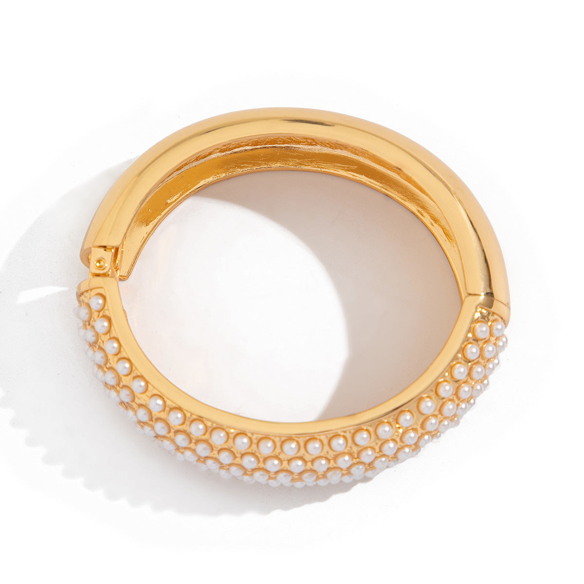 Casual Two-Tone Plated Alloy Oval Pearl Open Cuff Bracelet Set