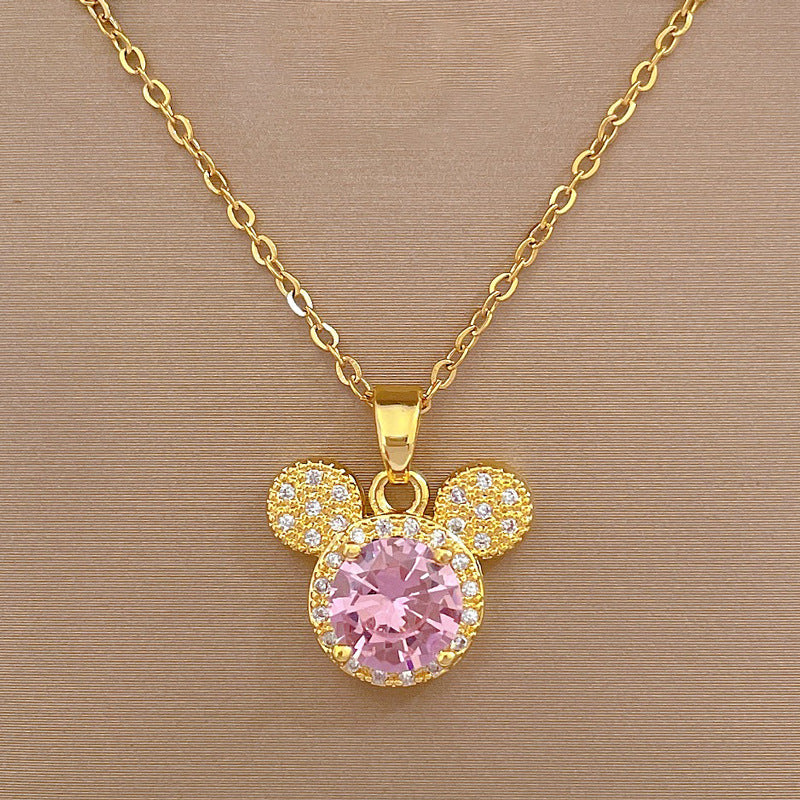 Collana Geometrica con Strass in Acciaio al Titanio di Lusso Cartone Animato