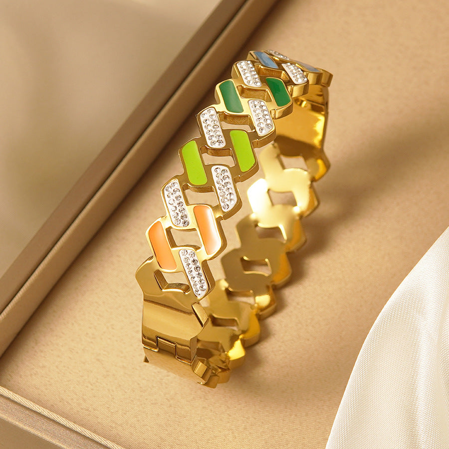 Elegant 18K Gold Plated Geometric Round Titanium Steel Bracelet