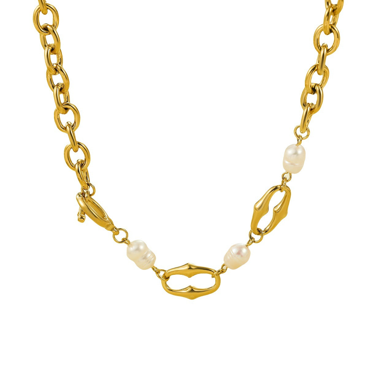 Collar con colgante minimalista de moda de acero inoxidable con incrustaciones de perlas y acabado chapado para mujer