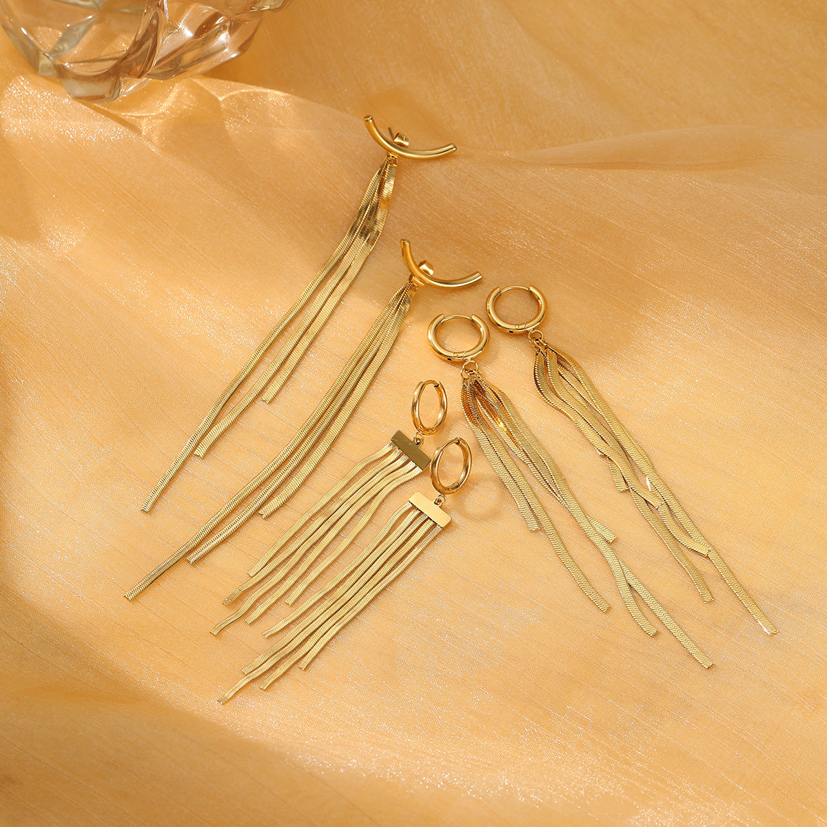 Minimalist Long Tassel Earrings in Titanium Steel with 18K Gold Plating for Women