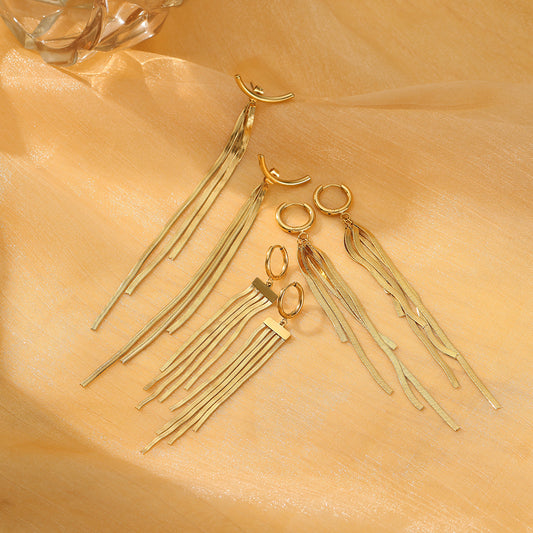 Minimalist Long Tassel Earrings in Titanium Steel with 18K Gold Plating for Women