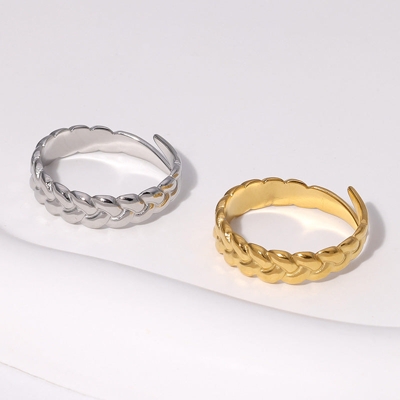 Minimalist Geometric Open Ring with Chain Detail 18K Gold Plated Stainless Steel Jewelry for Women