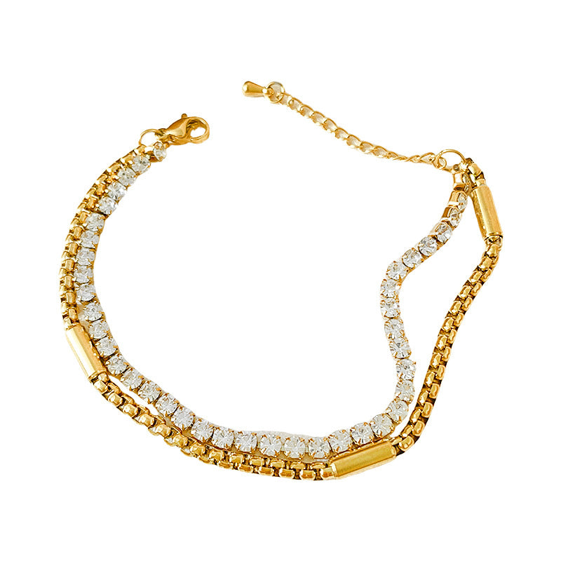 Micro-Pave Diamond Double Layer Titanium Steel Bracelet