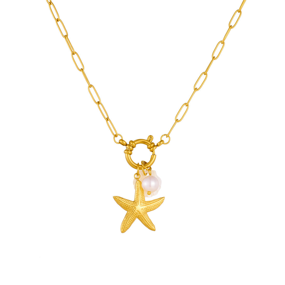 Casual Gold Plated Star Stainless Steel Necklace with Curb Chain for Women
