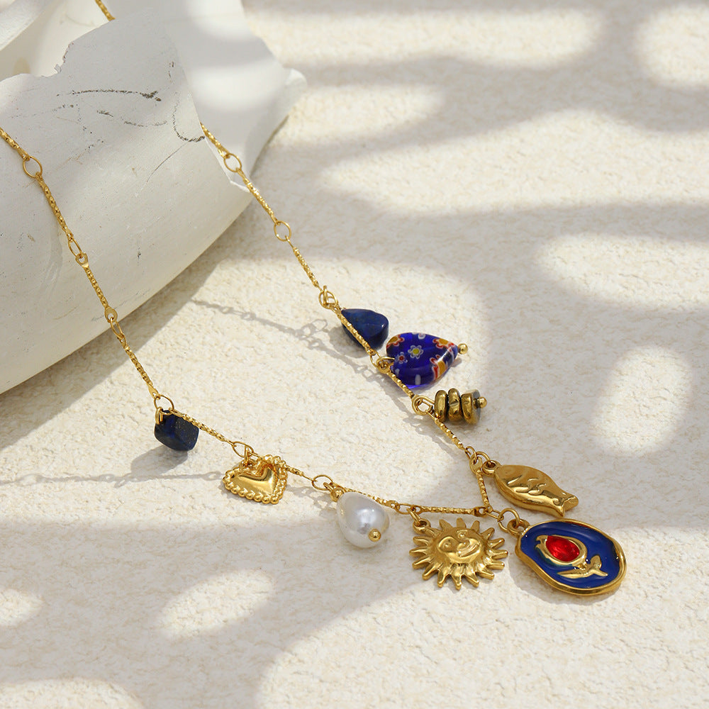 Geometric Stainless Steel Plated 18K Gold Pendant Necklace for Women