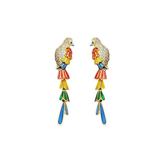 Vintage-Style Parrot-Shaped Earrings in Gold-Plated Copper with 925 Sterling Silver Posts for Women