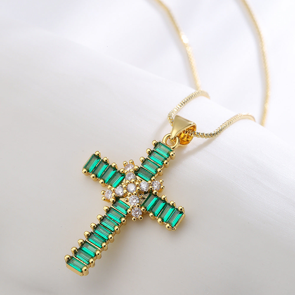Geometric Pendant Necklace for Women in Copper with Real Gold Plating and Zircon Inlay, Hip-Hop Style
