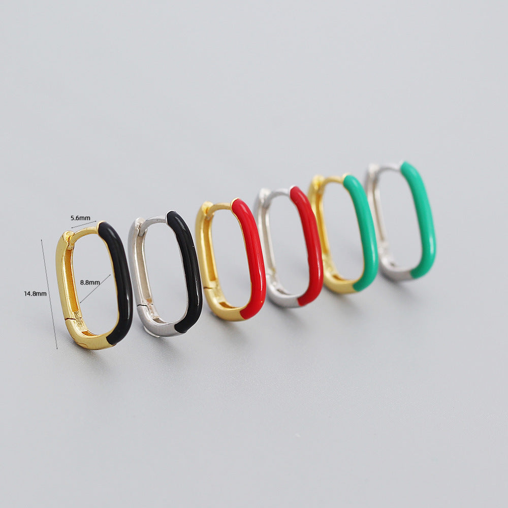 Minimalist Geometric Enamel Earrings for Women in Sterling Silver 925
