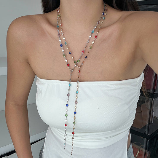 Minimalist Geometric Drip Oil Alloy Tassel Y-Chain Necklace for Women