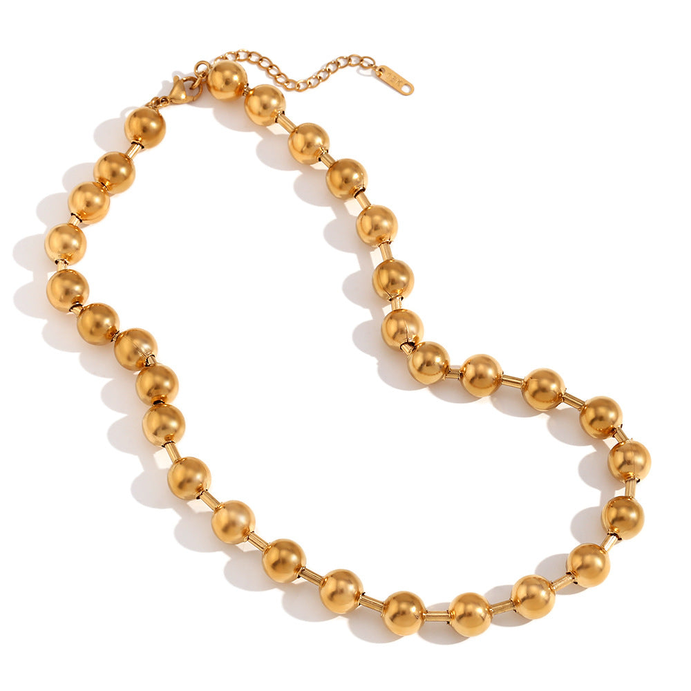 Minimalist Geometric Round Bead Necklace for Women in Stainless Steel with 18K Gold Plating