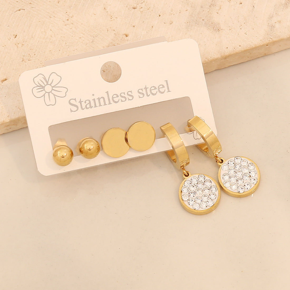 Orecchini alla moda con cuore, luna, farfalla e forme geometriche in acciaio inossidabile con strass, da donna