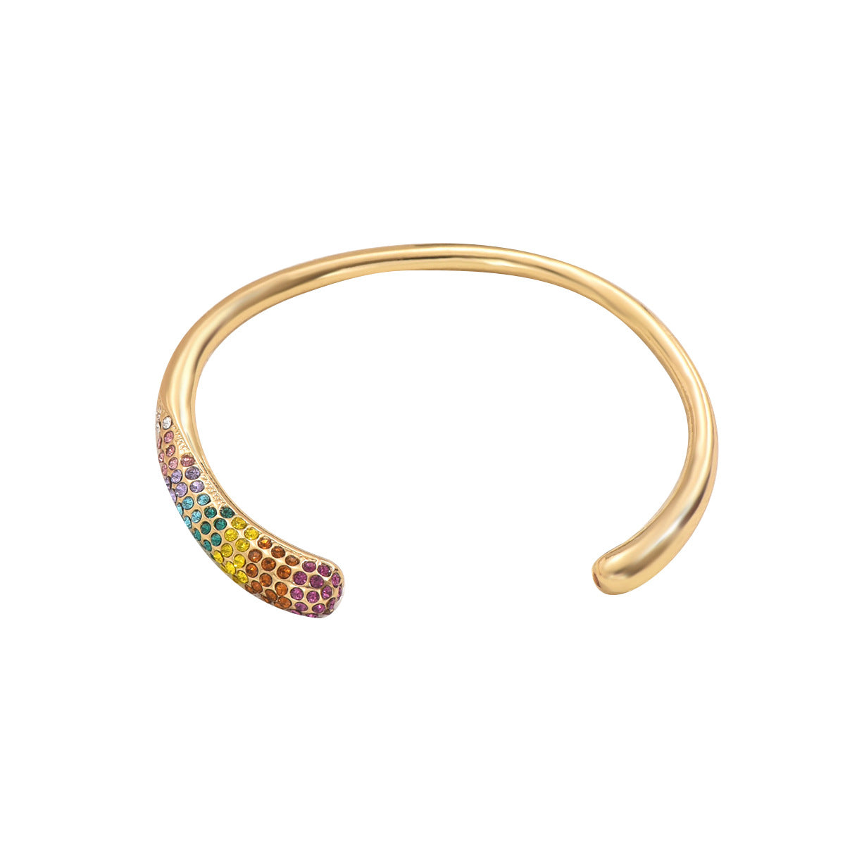 Pulsera de esclava abierta ajustable de lujo minimalista para mujer con incrustaciones de pedrería y diseño circular geométrico