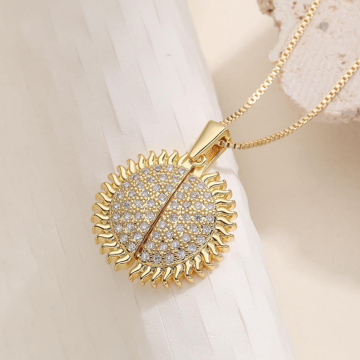 Minimalist Elegant 18K Gold Plated Brass Geometric Pendant Necklace with Cubic Zirconia for Women