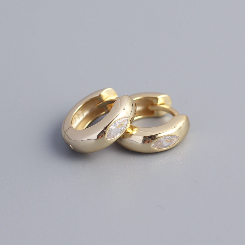 Pendientes de aro geométricos minimalistas de plata de ley S925 con incrustaciones de circonita baguette