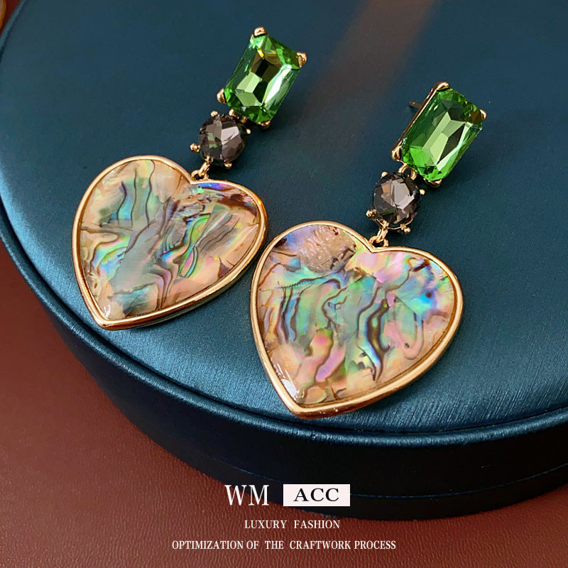 Orecchini a perno vintage a forma di cuore in acrilico con intarsio di strass, stile artistico retrò, con perni in acciaio inossidabile