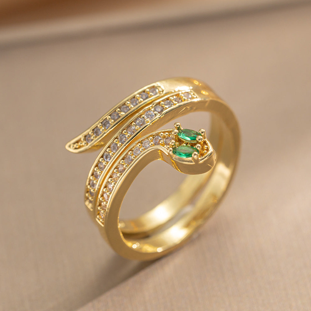 Luxury Minimalist Adjustable Open Ring for Women with Gold-Plated Copper Band and Zircon Stone Accent in Heart and Floral Shape