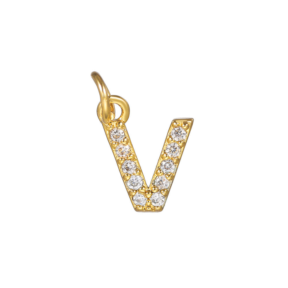 14K Gold Plated Brass Letter Pendant with Cubic Zirconia Charm Bar