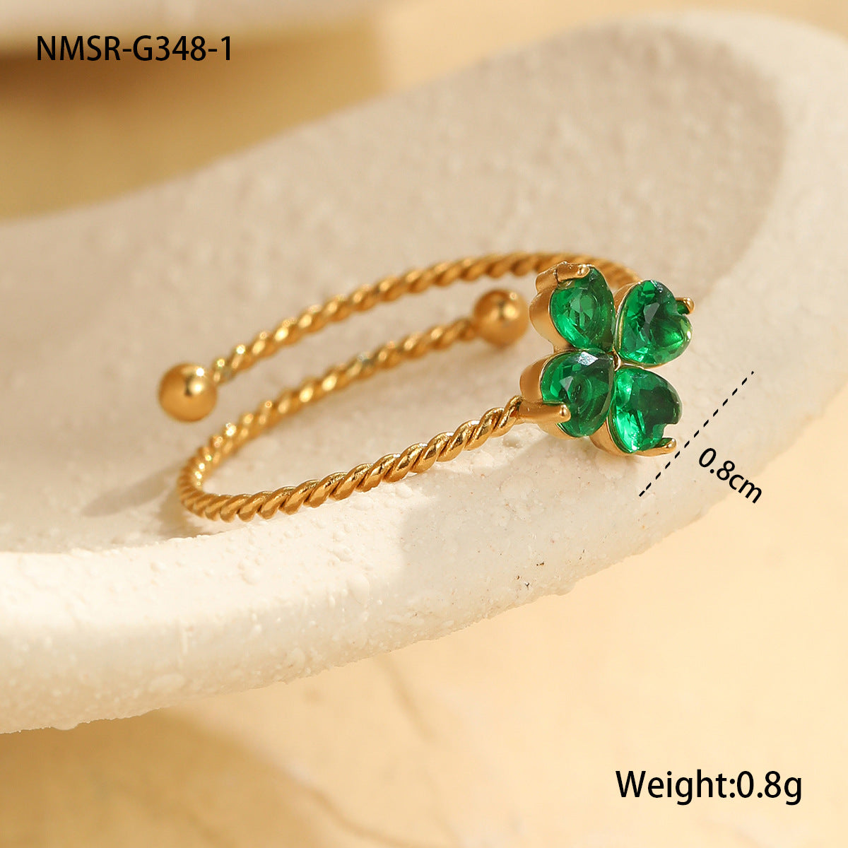 Anillo minimalista de acero inoxidable con forma de trébol de cuatro hojas y acabado galvanizado para mujer