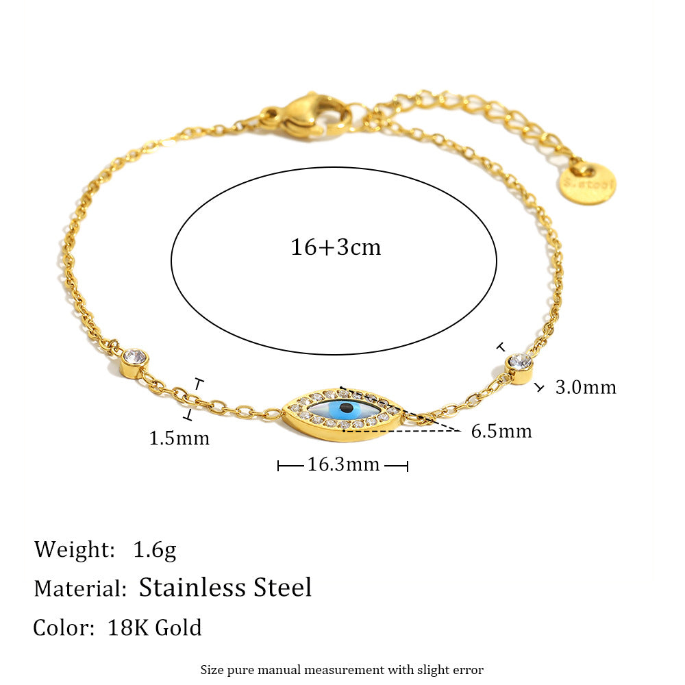 Braccialetto alla moda minimalista geometrico a forma di occhio in acciaio inossidabile placcato oro 18 carati con smalto per donna