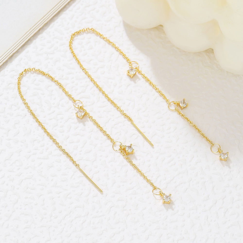 Luxury Gold Plated Brass Geometric Round Cubic Zirconia Long Tassel Drop Earrings for Women