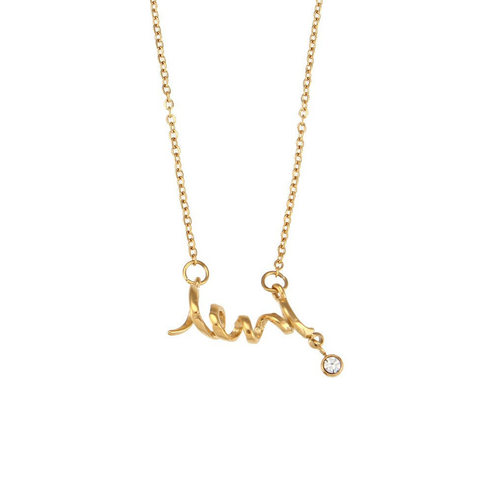 Collana da donna a pendente minimalista a mezza luna in acciaio inossidabile con placcatura in oro 18 carati e intarsio in pietra naturale