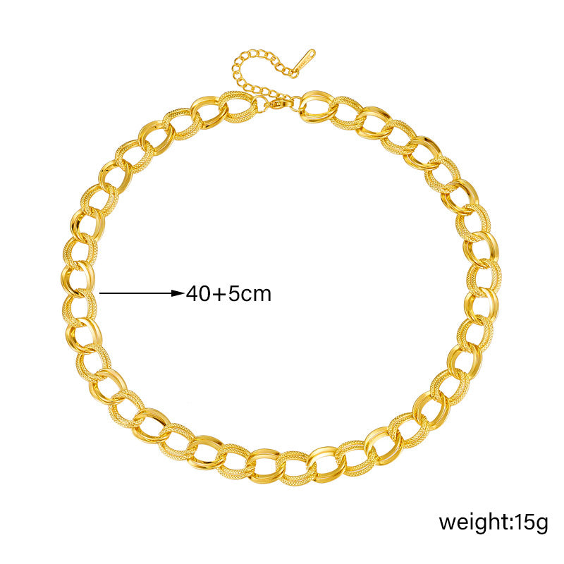 Collana da donna alla moda in acciaio al titanio placcato oro con doppio anello liscio e filettato