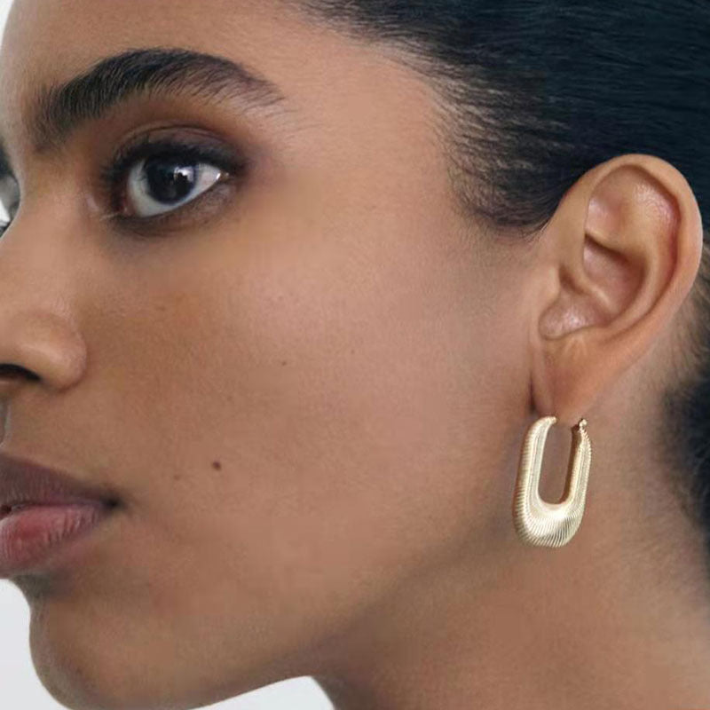Minimalist Geometric Titanium Steel Earrings with 18K Gold Plating for Women