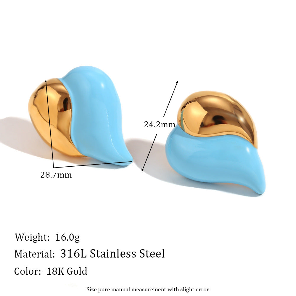 Minimalist Geometric Wave Texture Matte Earrings in Stainless Steel with 18K Gold Plating for Women
