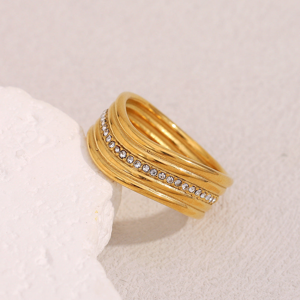 Fashionable Geometric Stainless Steel Ring with 18K Gold Plating for Women