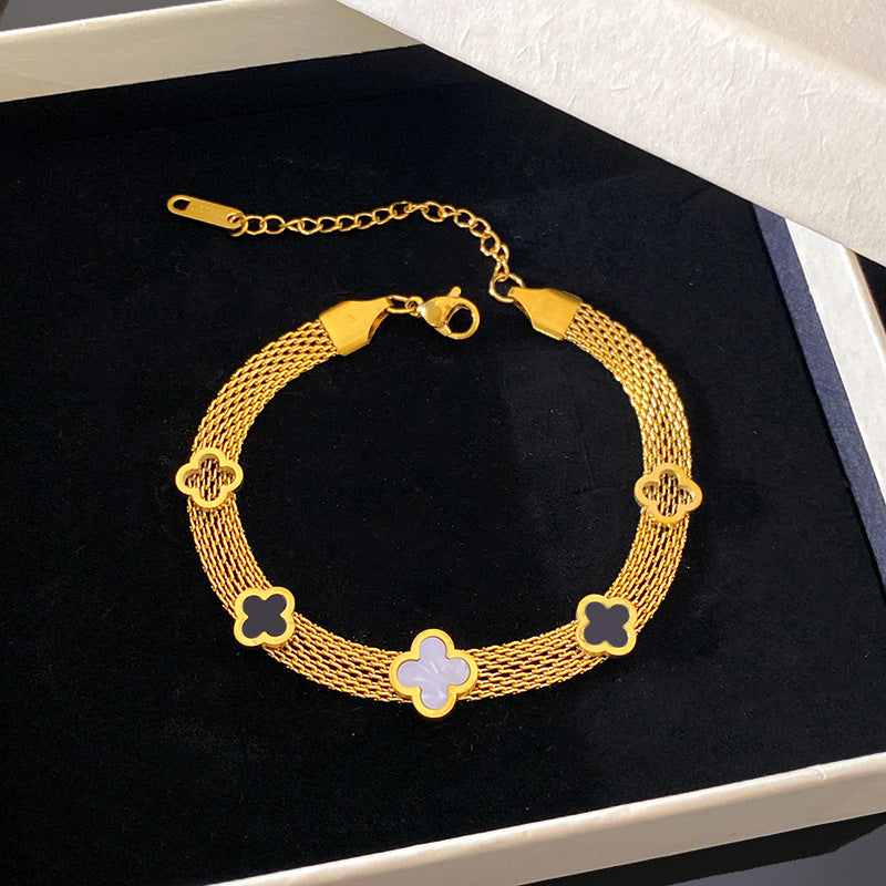 Geometric Plated Titanium Steel Watch Chain Bracelet with Smiley Element