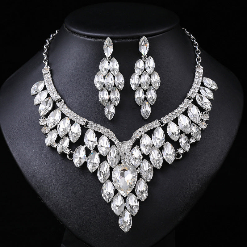 Exaggerated Vintage Alloy Necklace Set with Rhinestone Accents for Women, Snake Chain and Earrings, Irregular Geometric Pattern with Infinity Symbol Design