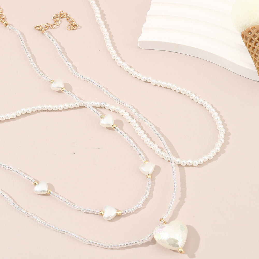 Set di collane con pendente a forma di cuore, dolci e carine, per bambine, con catenina a perline rotonde in stile principessa