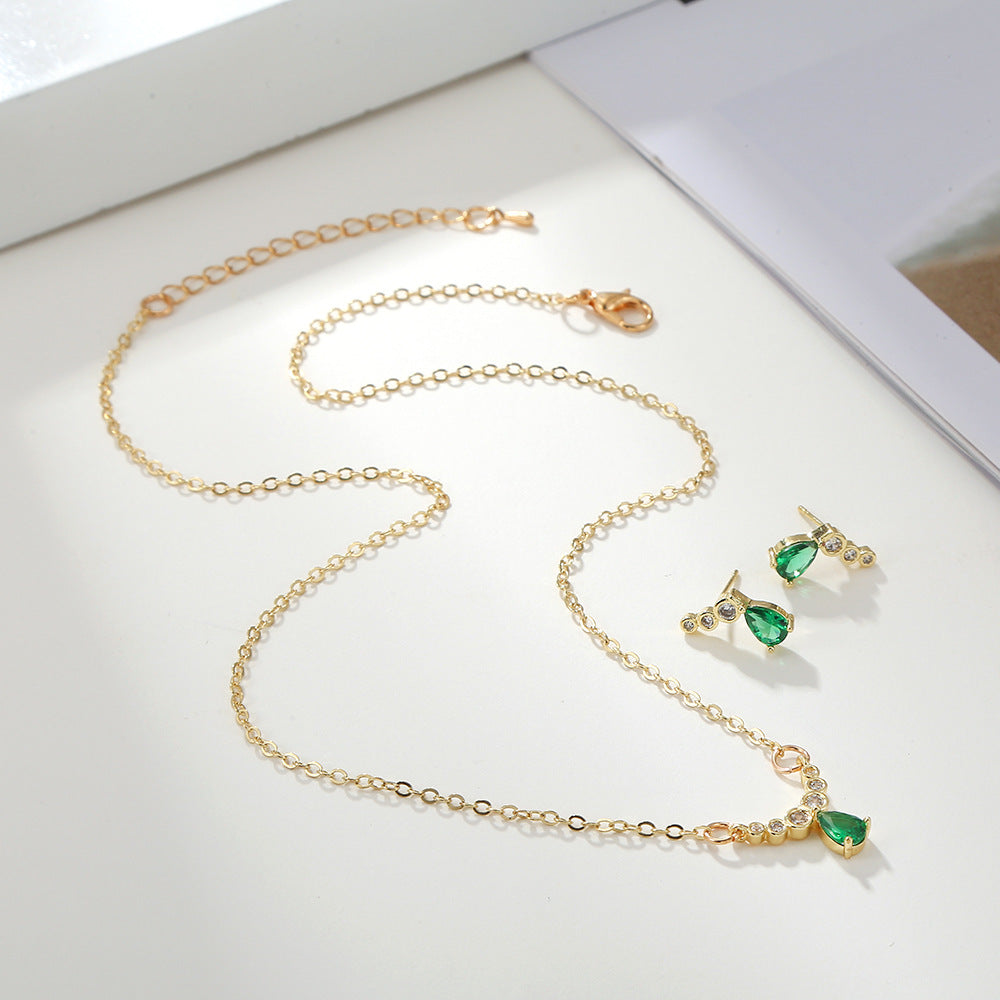 Geometric Brass Inlaid Cubic Zirconia Necklace with Cable Chain for Women
