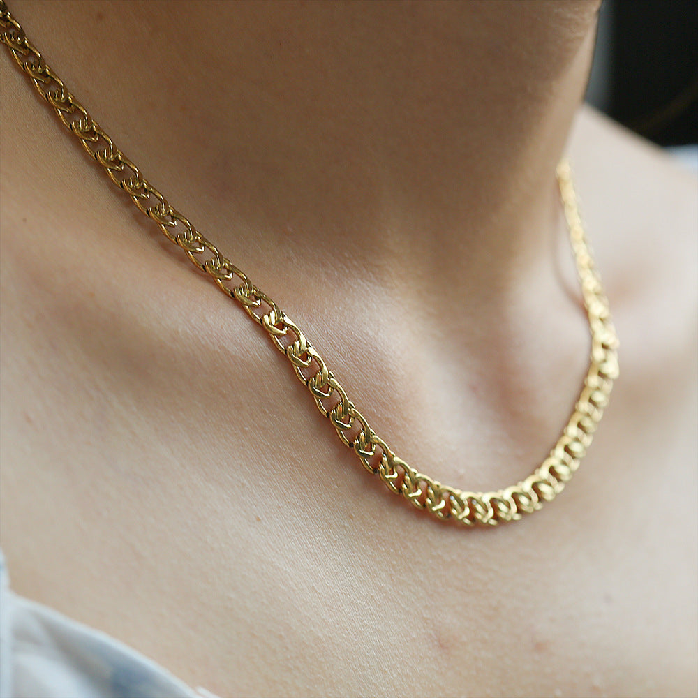 Collana con clavicola placcata in acciaio inossidabile a forma di U, stile hip hop, da donna e da uomo, con catena a maglie ritorte
