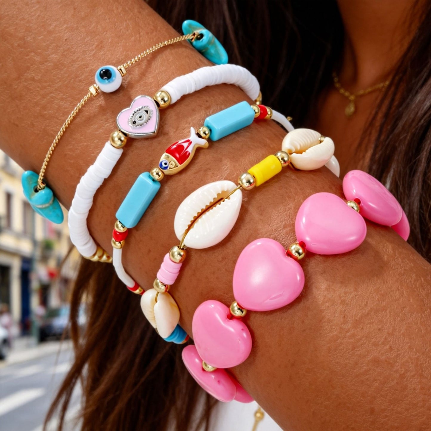 Bohemian Geometric Resin Shell Turquoise Starfish Beaded Bracelet for Women and Men