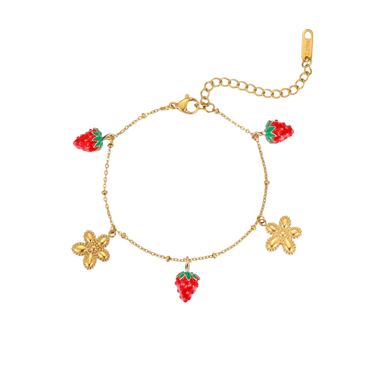 Fashionable Strawberry Fruit-Shaped Stainless Steel Bracelet with 18K Gold Plating for Women