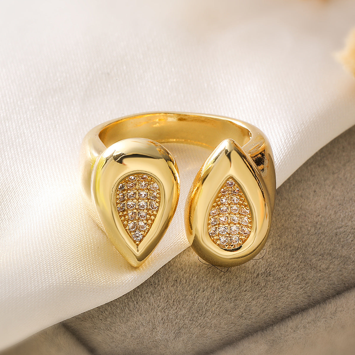 Minimalist Irregular Geometric Open Ring for Women Made of Brass with Real Gold Plating and Zircon Inlay