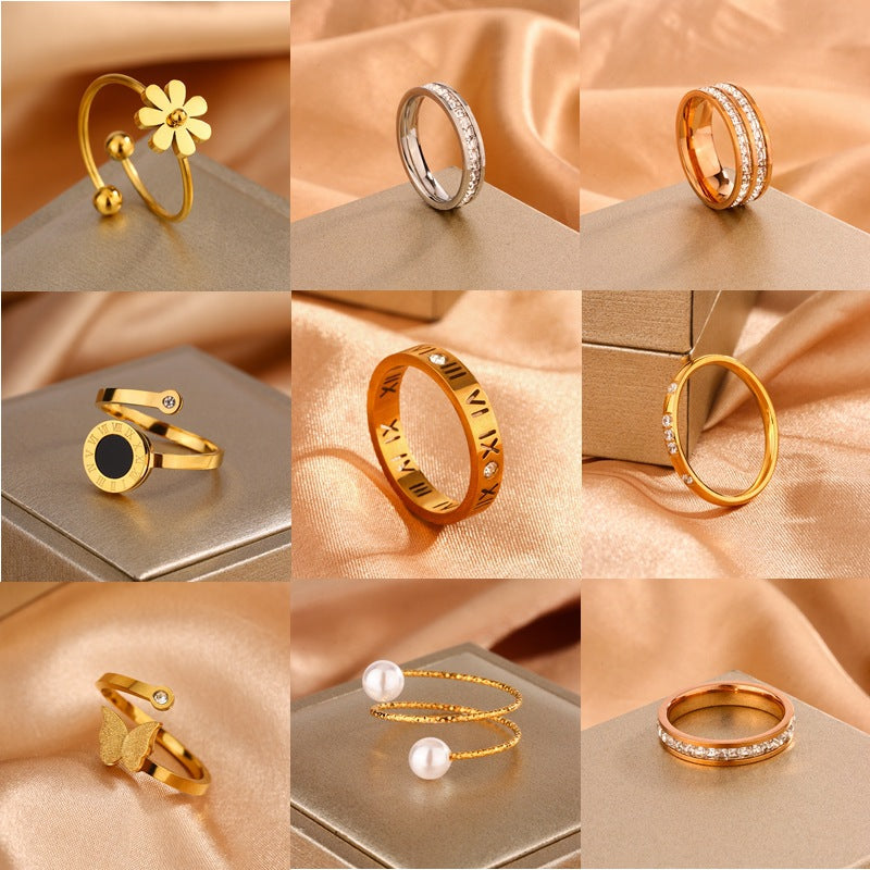 Minimalist Elegant Titanium Steel Plated Heart Teardrop Letter Asymmetric Open Ring