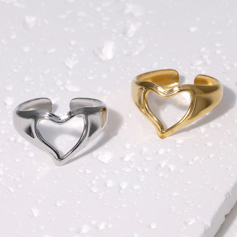 Anello Carino Cavo a Cuore Aperto Gioielli da Donna in Acciaio Inossidabile Placcato Oro 18K