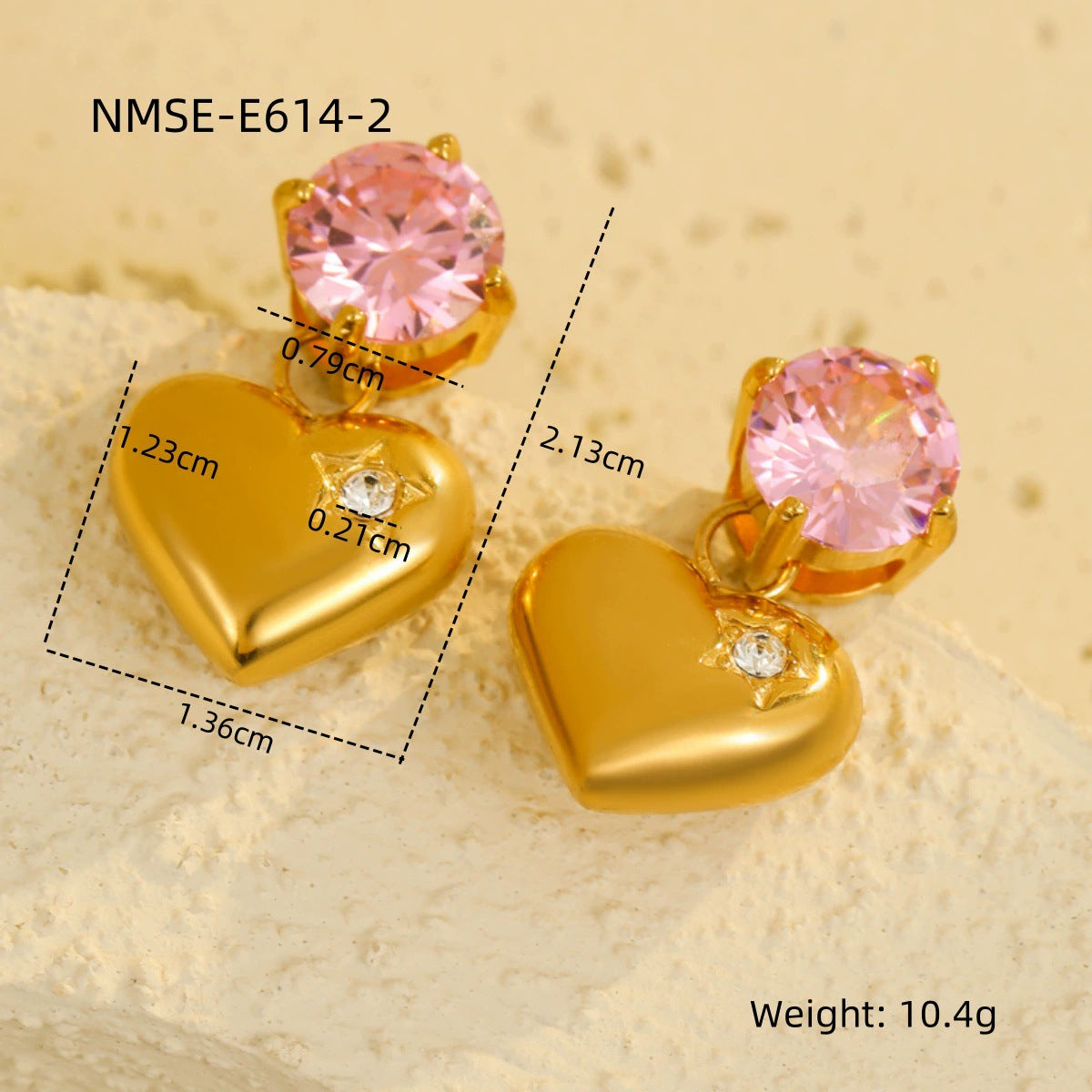 Fashionable Heart-Shaped Stainless Steel Stud Earrings with Plated Finish for Women