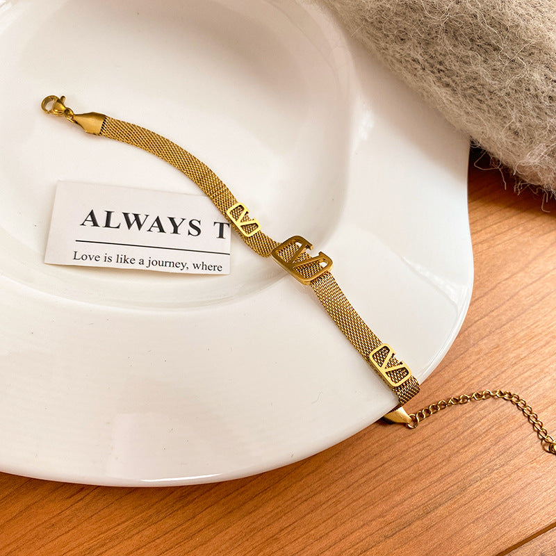 Minimalist Luxury Geometric Hollow V-Shape Titanium Steel Bracelet