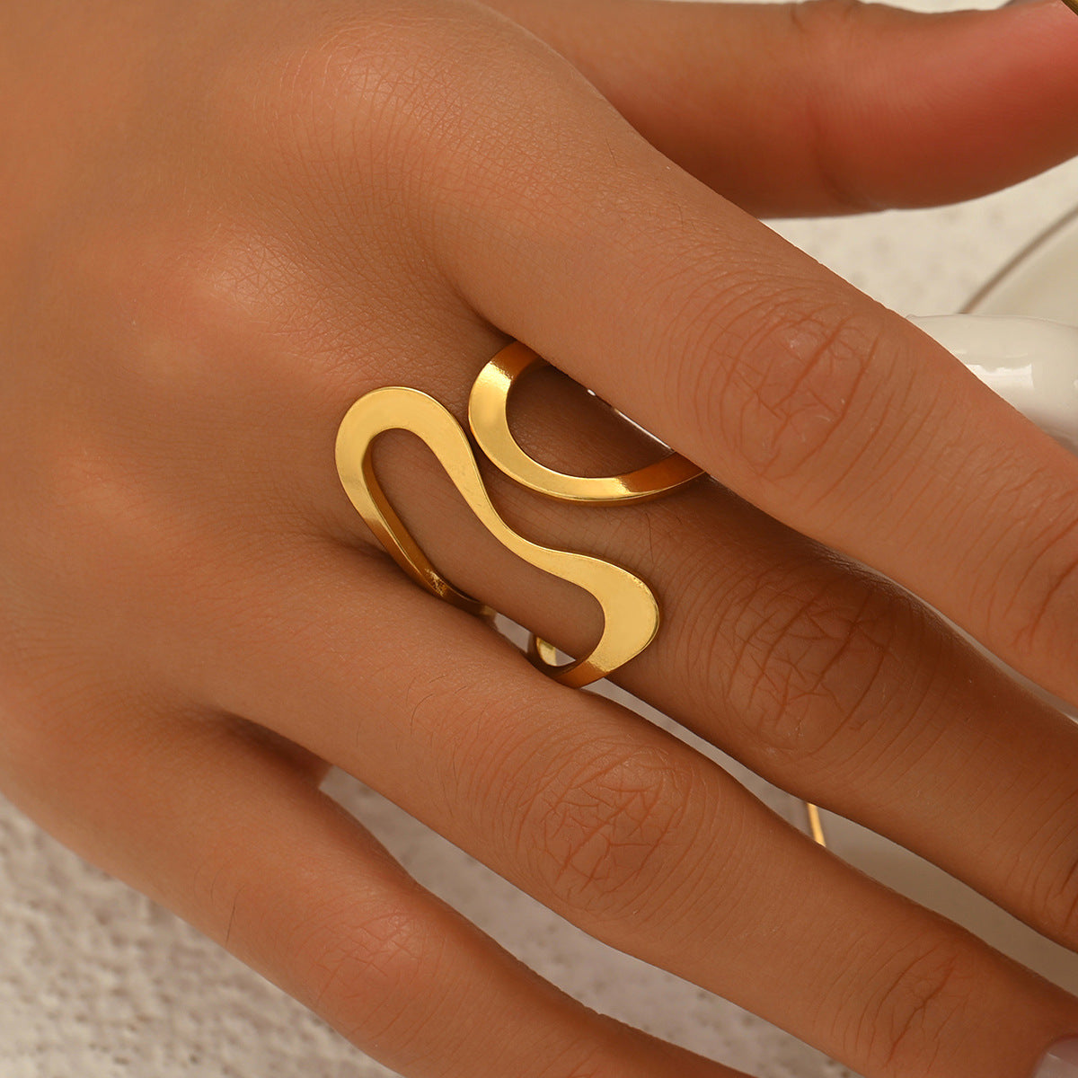 Anillo abierto arrugado geométrico para mujer en cobre con acabado chapado, joyería minimalista de moda
