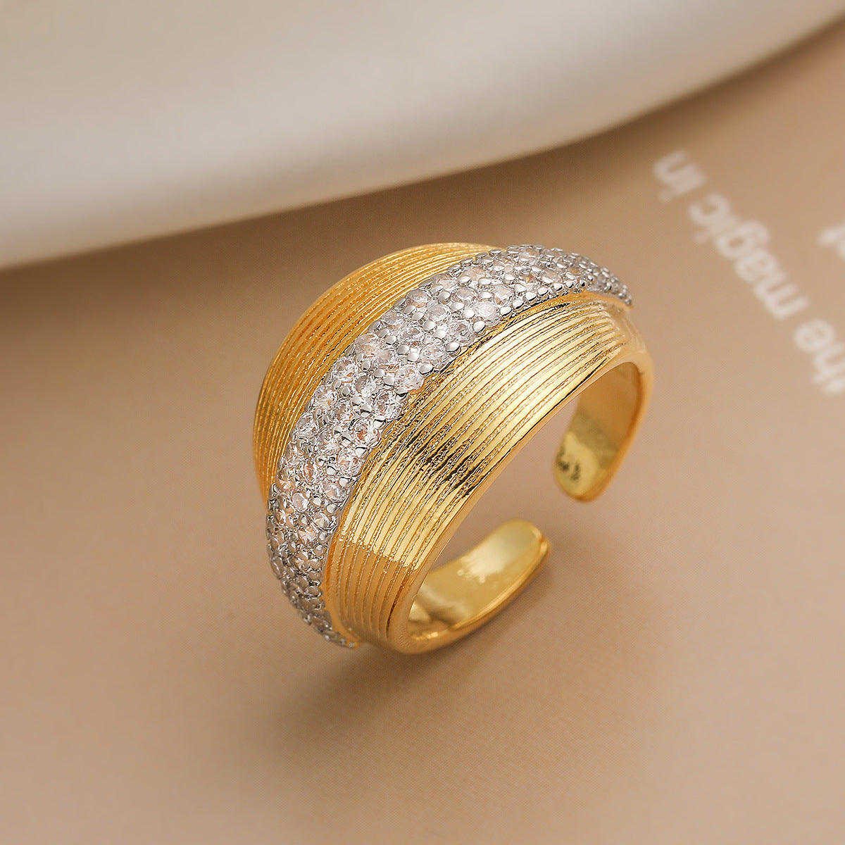 Minimalist Geometric Copper Ring with Real Gold Plating and Zircon Inlay for Women
