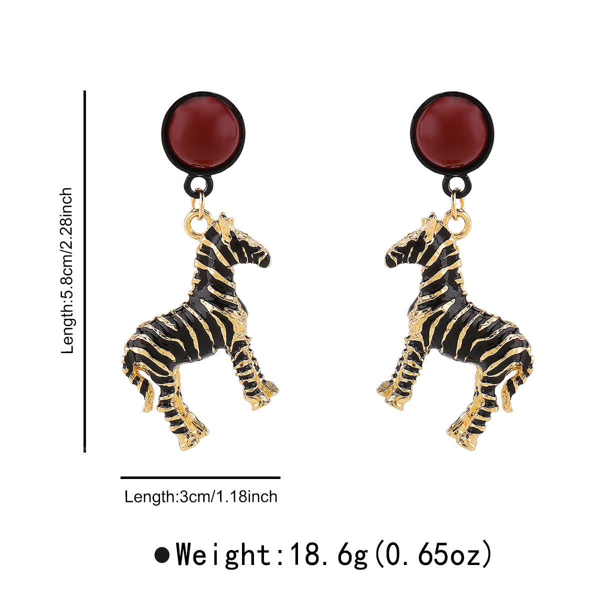 Orecchini da Donna in Lega a Forma di Zebra Stile Vintage con Finitura Smaltata
