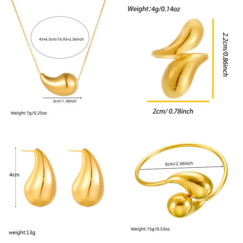 Minimalist Polished Teardrop Stainless Steel Cuff Bracelet Set for Women