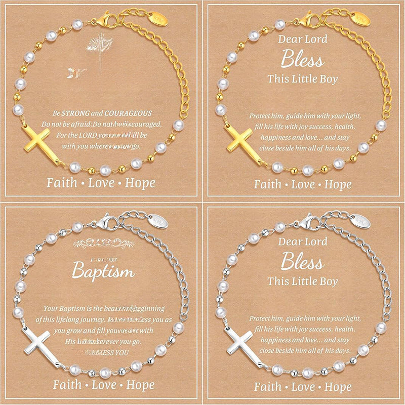 Luxury Elegant Gold Plated Cross Pearl Bracelet for Women